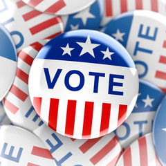 Vote buttons in red, white, and blue with stars - 3d rendering