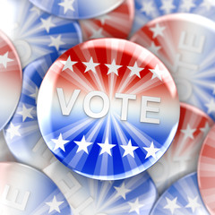 Vote buttons in red, white, and blue with stars - 3d rendering