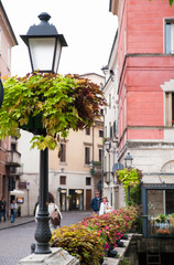 Fototapeta na wymiar Streetlamp in the flowered Saint Paul bridge, Vicenza, Italy