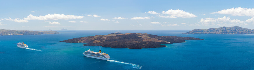 Nea Kameni volcanic island in Santorini Greece