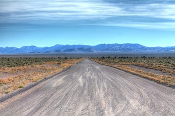 Fototapeta na wymiar Endless open straight road in the desert along the Extraterrestrial Highway