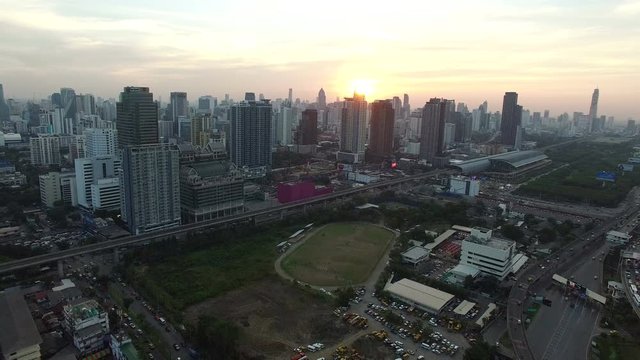 aerial view of bangkok thailand capital skyline and express way