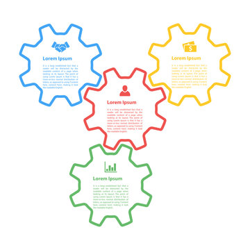 Infographic Concept: Four Gears Line Style Diagram Process Vector Illustration