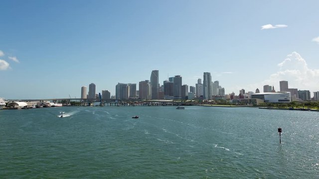 Downtown Miami, Florida with Boats Waterfront Day Timelapse