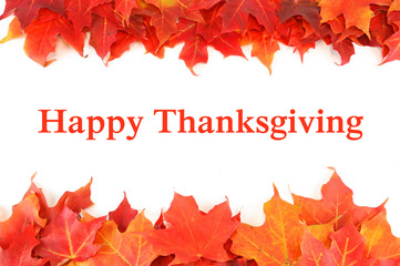 red autumn maple leaves with text Happy Thanksgiving
