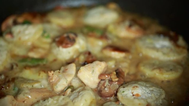 Champignon De Pari French dish. Gourmet sour cream sauce