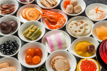 典型的なおせち料理 General Japanese New Year dishes(osechi)