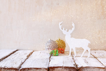 image of christmas decorations and white raindeer
