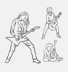 Guitarist musician male action hand drawing. Good use for symbol, logo, web icon, mascot, sign, or any design you want.