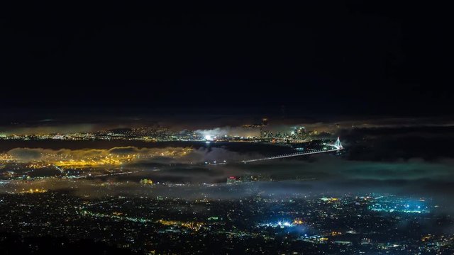 San Francisco and Oakland With Fog Night Timelapse