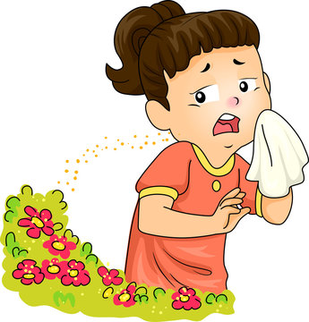 girl sneezing near flowers clip art preview