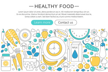 Vector elegant thin line flat modern healthy natural food concept. Website header banner elements layout. Presentation, flyer and poster.