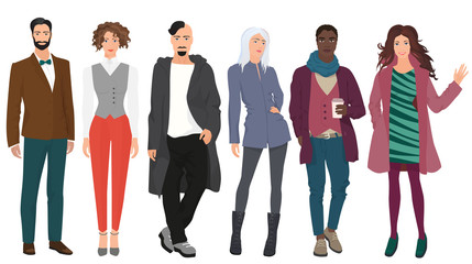 Fototapeta premium Handsome young guys men with beautiful cute girls models couples in casual street modern fashion clothes isolated. Fashionable people set.