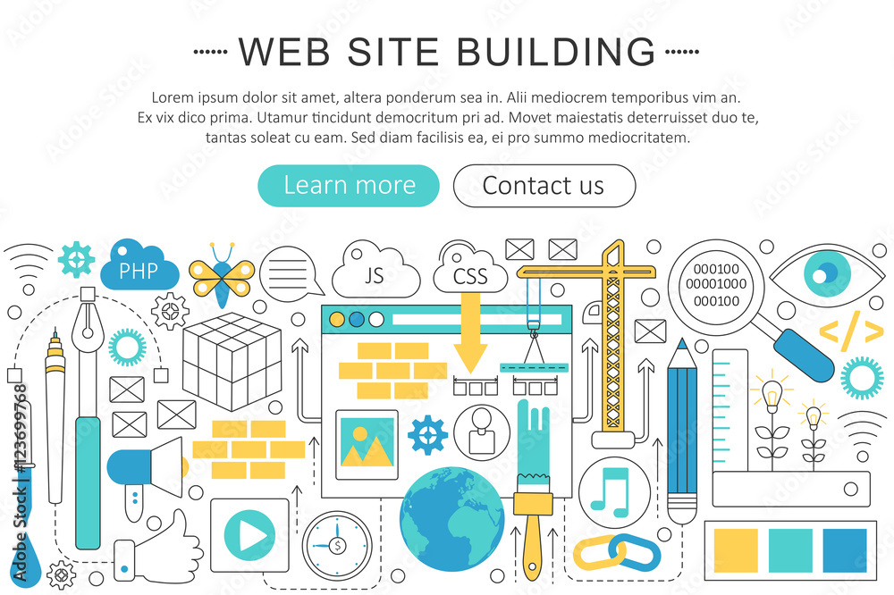 Aufkleber Vector elegant thin line flat modern website building concept. Website header banner elements layout. Presentation, flyer and poster.