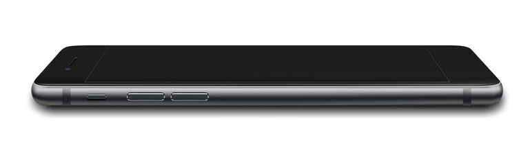 Smart phone with black screen isolated on white background.