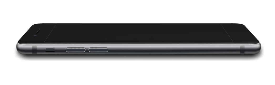 Smart phone with black screen isolated on white background.