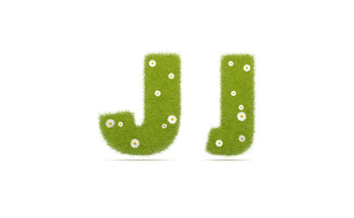 Natural green grass with camolines font. Letters J j