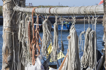 ropes for the mooring boat at the port