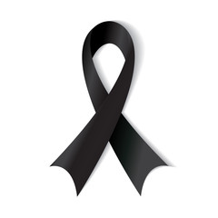 Black awareness ribbon on white background. Mourning and melanom