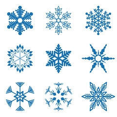 Set of vector snowflakes on white background.