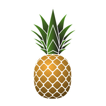 Pineapple with leaf icon. Tropical fruit isolated on white background. Symbol of food, sweet, exotic and summer, vitamin, healthy. Nature logo. 3D concept. Design element Vector illustration