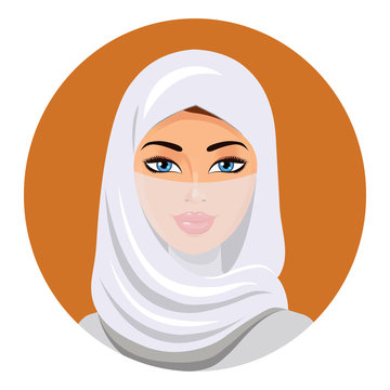 Portrait of muslim woman using a white veil isolated  on a white background
