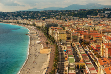 Nice, France: top view of old town andPromenade des Anglais