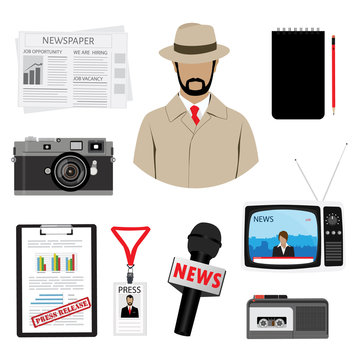 Journalist or reporter vector icon set