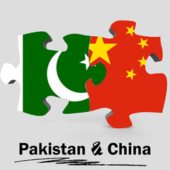 China and Pakistan flags in puzzle