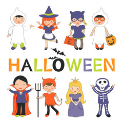Cute colorful Halloween kids set