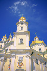 Fototapeta premium Front view the Cathedral of Dormition Pochayiv Lavra.