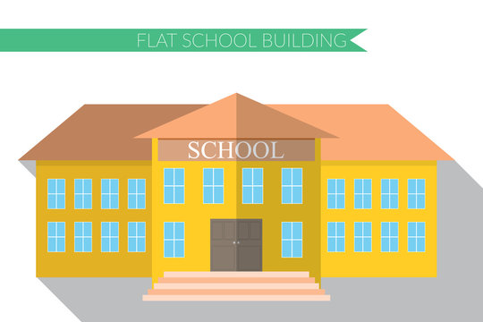 Flat design modern vector illustration of school building icon set, with long shadow