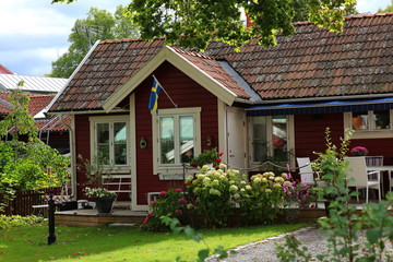 Fototapeta na wymiar Old traditional Swedish house,Vaxholm