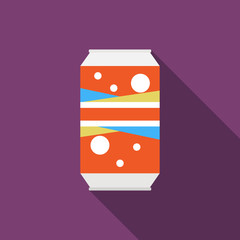 Flat design modern vector illustration of soda can icon with long shadow