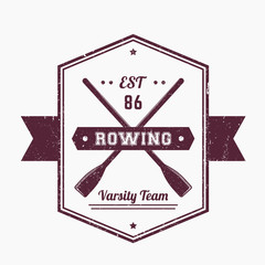 Rowing team vintage logo, badge, sign on white, vector illustration