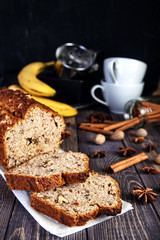 Homemade banana bread with walnuts