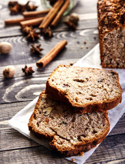Homemade banana bread with walnuts