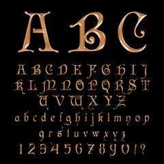 Elegant Gold Font, Alphabet, ABC and numbers