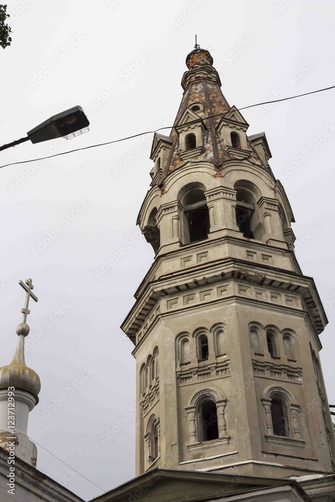 Sticker the ancient russian town borovsk in july . the old bell tower and dome . website about architecture 