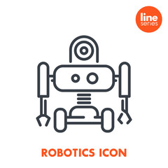 Obraz na płótnie Canvas Robotics line icon on white, robot, mechanical engineering, vector illustration