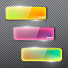 Obraz premium Set of colorful glass banners for design, dark background. Vecto