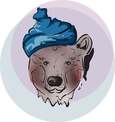 Cute bear in the blue cap,sketch drawing.t-shirt idea