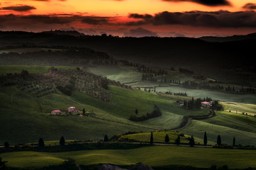 Fototapeta na wymiar Sunrise over Val d'Orcia Tuscany