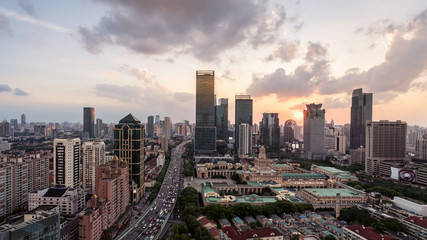 Fototapeta na wymiar modern city skyline at dusk