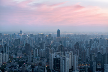 Fototapeta premium Shanghai skyscrapers Illuminated at Dusk