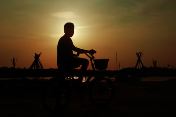 Fototapeta na wymiar Portrait of Indian Boy With Cycle