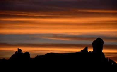 Beautiful sky at sunset and Roque Nublo, Gran canaria, Canary islands
