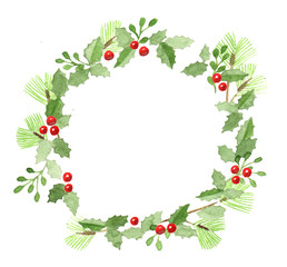 Hand drawn watercolor christmas wreath / frame