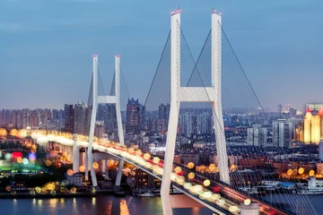Fotobehang Nanpubrug Nanpu-brug en viaduct, Shanghai