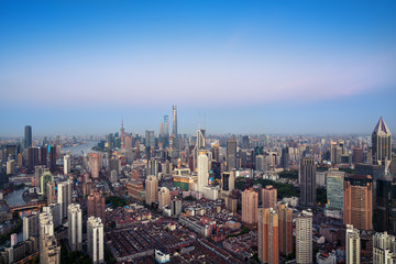 Fototapeta premium elevated view of Shanghai skyline at sunset